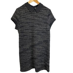 Maison Jules Preppy Tweed Black‎ & Cream Collared Lined Shift Dress Size XL